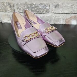 Franco Sarto Metallic Loafers with Gold Chain